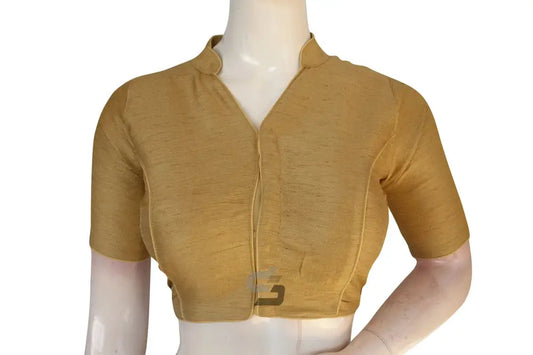 Gold Color Semi Silk Plain Collar Neck Readymade Blouse - D3blouses