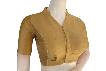 Gold Color Semi Silk Plain Collar Neck Readymade Blouse - D3blouses