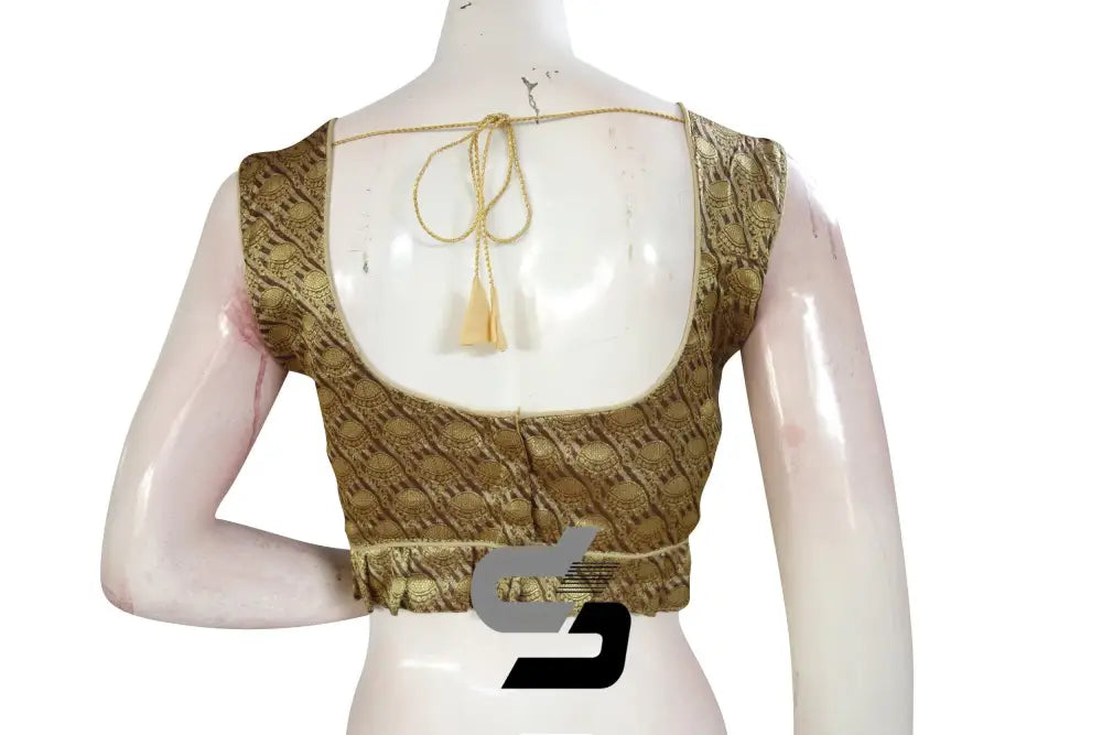 Gold Color Sleeveless Brocade Designer Party Wear Readymade Blouse/ Indian Crop Tops - D3blouses
