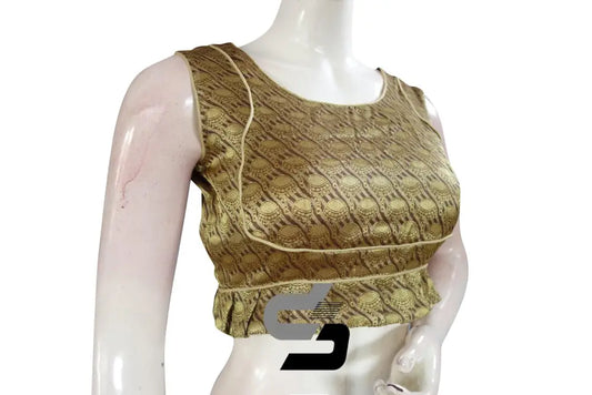 Gold Color Sleeveless Brocade Designer Party Wear Readymade Blouse/ Indian Crop Tops - D3blouses