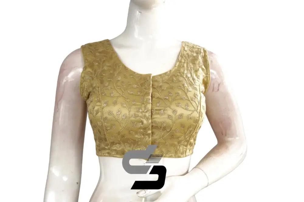 Gold Color Sleeveless Netted Embroidery Designer Party Wear Readymade Blouse/ Indian Crop Tops - D3blouses