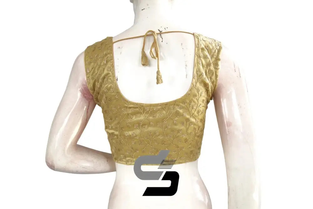 Gold Color Sleeveless Netted Embroidery Designer Party Wear Readymade Blouse/ Indian Crop Tops - D3blouses