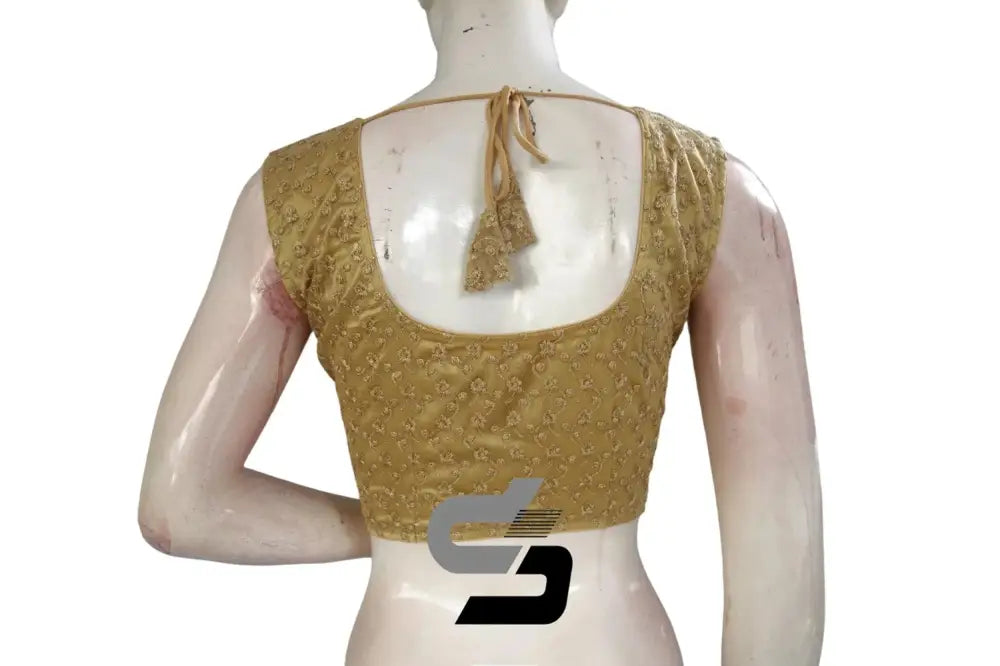 Gold Color Sleeveless Netted Embroidery Designer Party Wear Readymade Blouse/ Indian Crop Tops - D3blouses