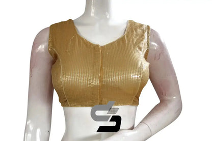 Gold Color Sleeveless Sequins Designer Party Wear Readymade Blouse/ Indian Crop Tops - D3blouses