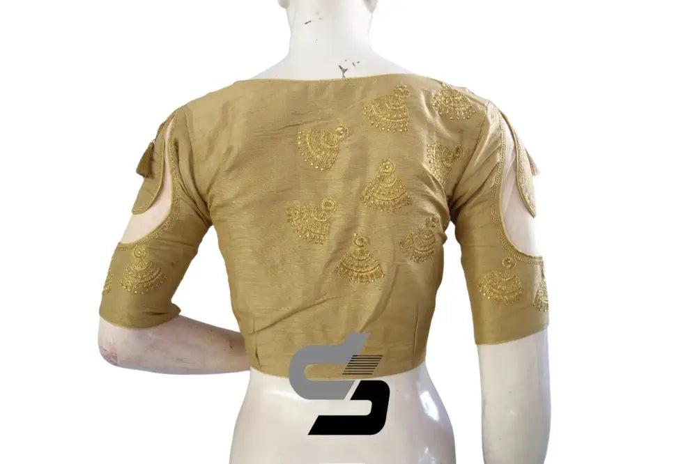 Gold High Neck Designer Embroidered Saree Blouses: Statement Vivid Infusion - D3blouses