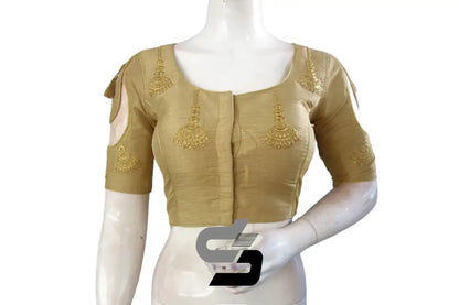 Gold High Neck Designer Embroidered Saree Blouses: Statement Vivid Infusion - D3blouses