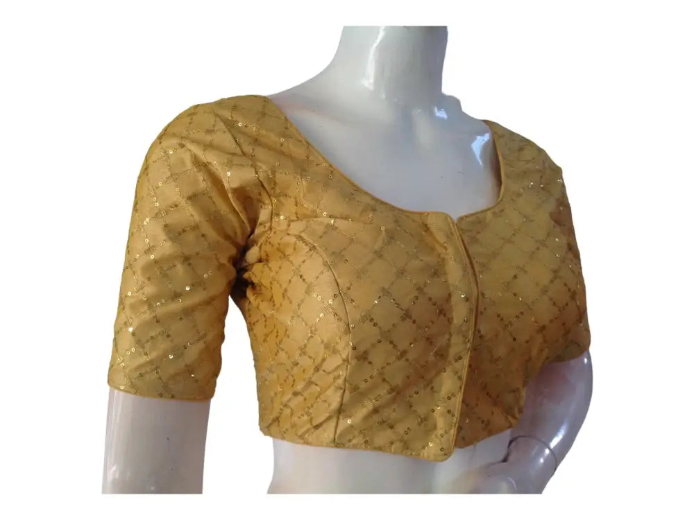 Gold Saree Blouse, Silk Saree Readymade Blouse, Indian Tissue Choli top from D3 Blouses - D3blouses