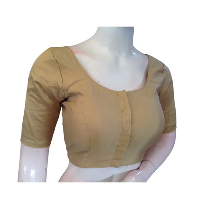 Gold Silk Cotton Plain Readymade Saree Blouse - Indian Fashion - D3blouses