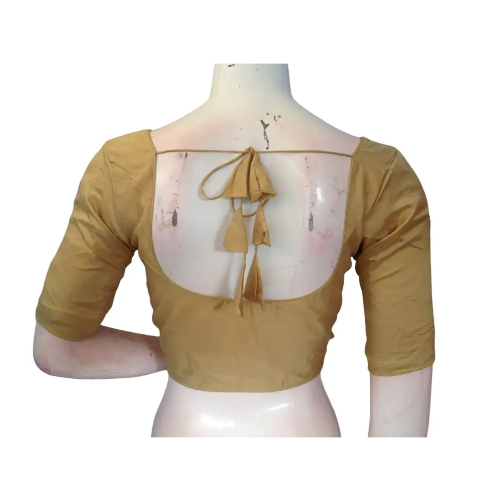 Gold Silk Cotton Plain Readymade Saree Blouse - Indian Fashion - D3blouses