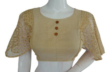 Golden Color Designer Net Cape Sleeves Readymade saree blouse, Indian Silk saree Readymade blouse - D3blouses