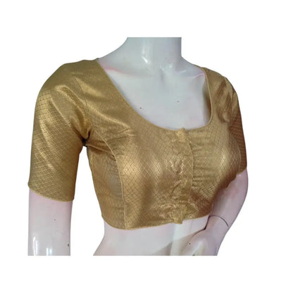Golden Elegance: Brocade Silk Readymade Saree Blouse - D3blouses
