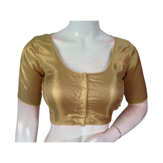 Golden Elegance: Brocade Silk Readymade Saree Blouse - D3blouses