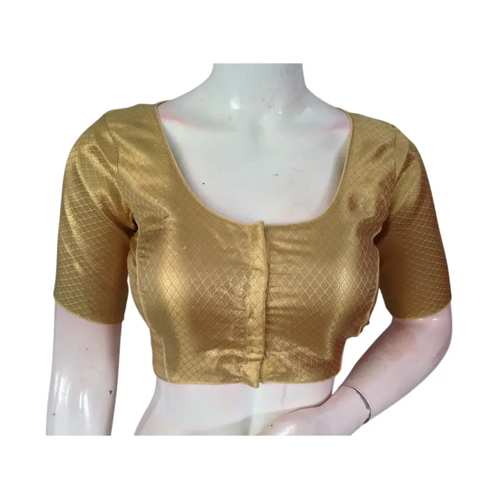 Golden Elegance: Brocade Silk Readymade Saree Blouse - D3blouses