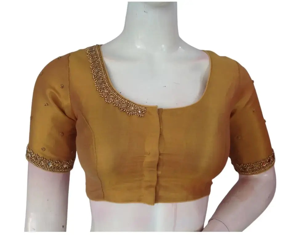 Golden Glam: Tissue Silk Mirror-Work Bridal Blouse - D3blouses