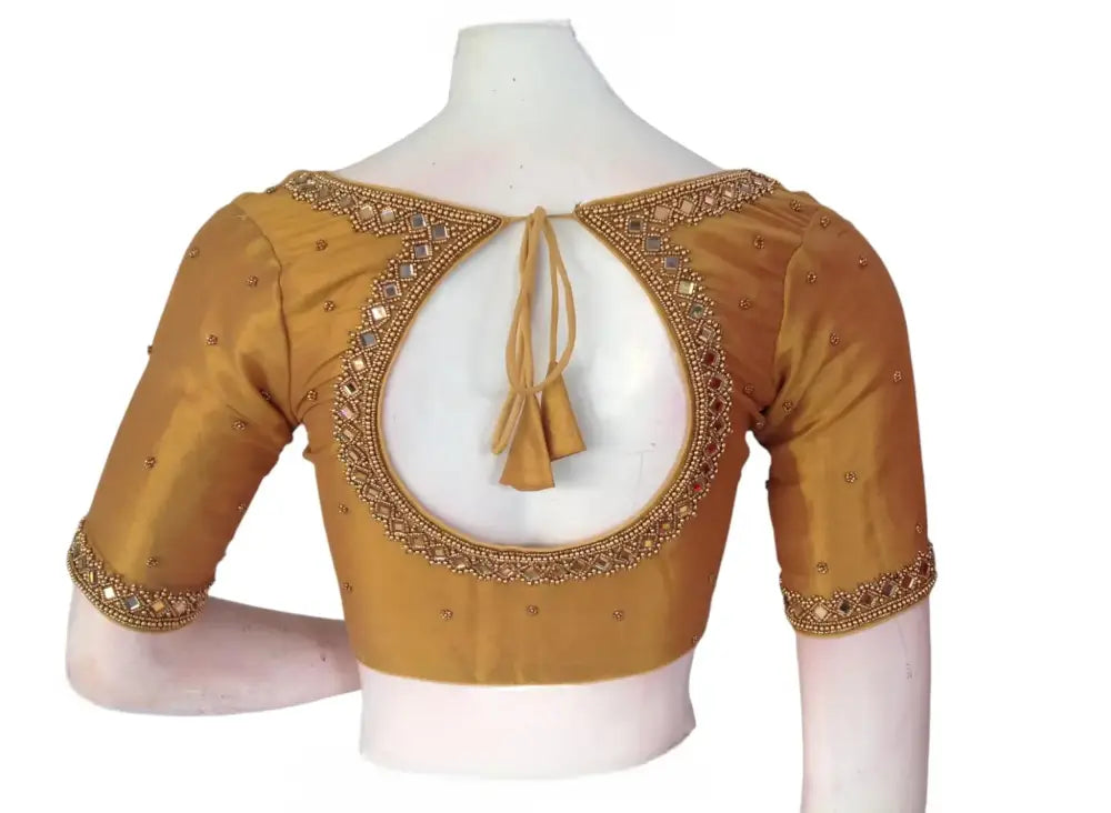 Golden Glam: Tissue Silk Mirror-Work Bridal Blouse - D3blouses