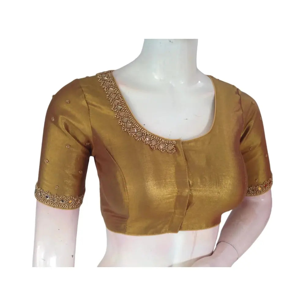Golden Glam: Tissue Silk Mirror-Work Bridal Blouse - D3blouses