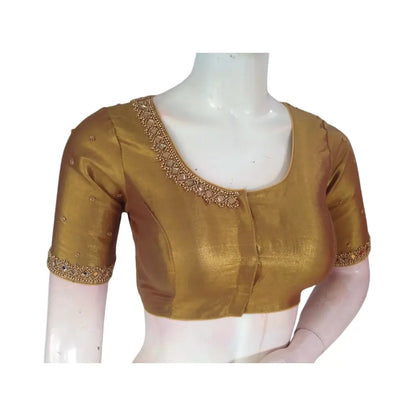 Golden Glam: Tissue Silk Mirror-Work Bridal Blouse - D3blouses