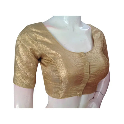 Golden Glamour: Brocade Silk Readymade Saree Blouse - D3blouses