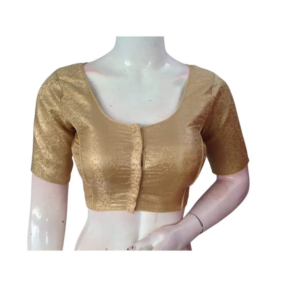 Golden Glamour: Brocade Silk Readymade Saree Blouse - D3blouses