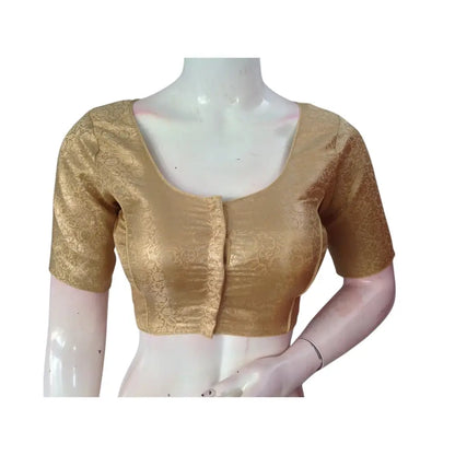 Golden Glamour: Brocade Silk Readymade Saree Blouse - D3blouses