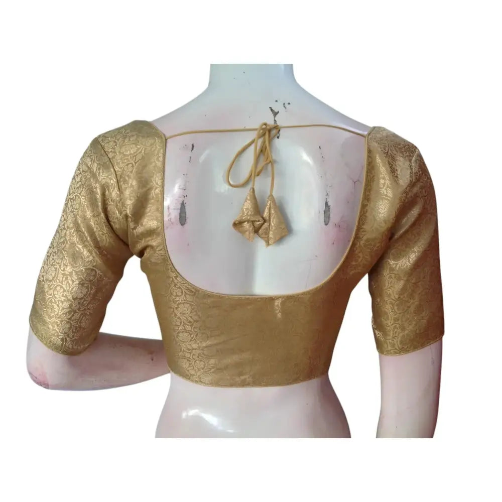 Golden Glamour: Brocade Silk Readymade Saree Blouse - D3blouses