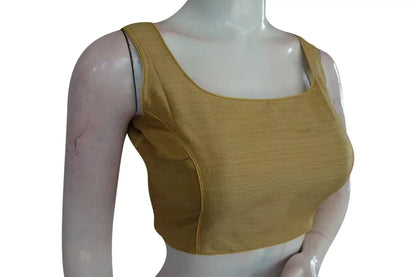 Golden Glamour, Plain Semi-Silk Designer Saree Blouse, Elevate Your Ensemble - D3blouses