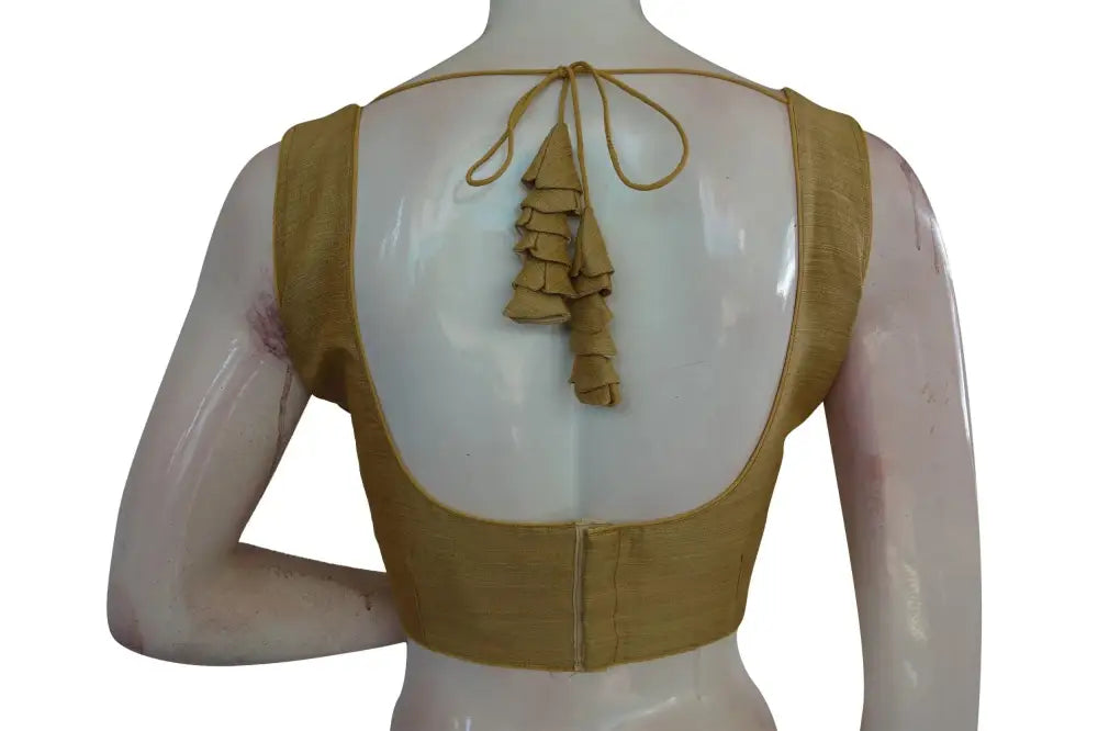 Golden Glamour, Plain Semi-Silk Designer Saree Blouse, Elevate Your Ensemble - D3blouses