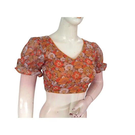 Golden Glow: Mustard Color Designer Organza Puff Sleeve Blouse - D3blouses