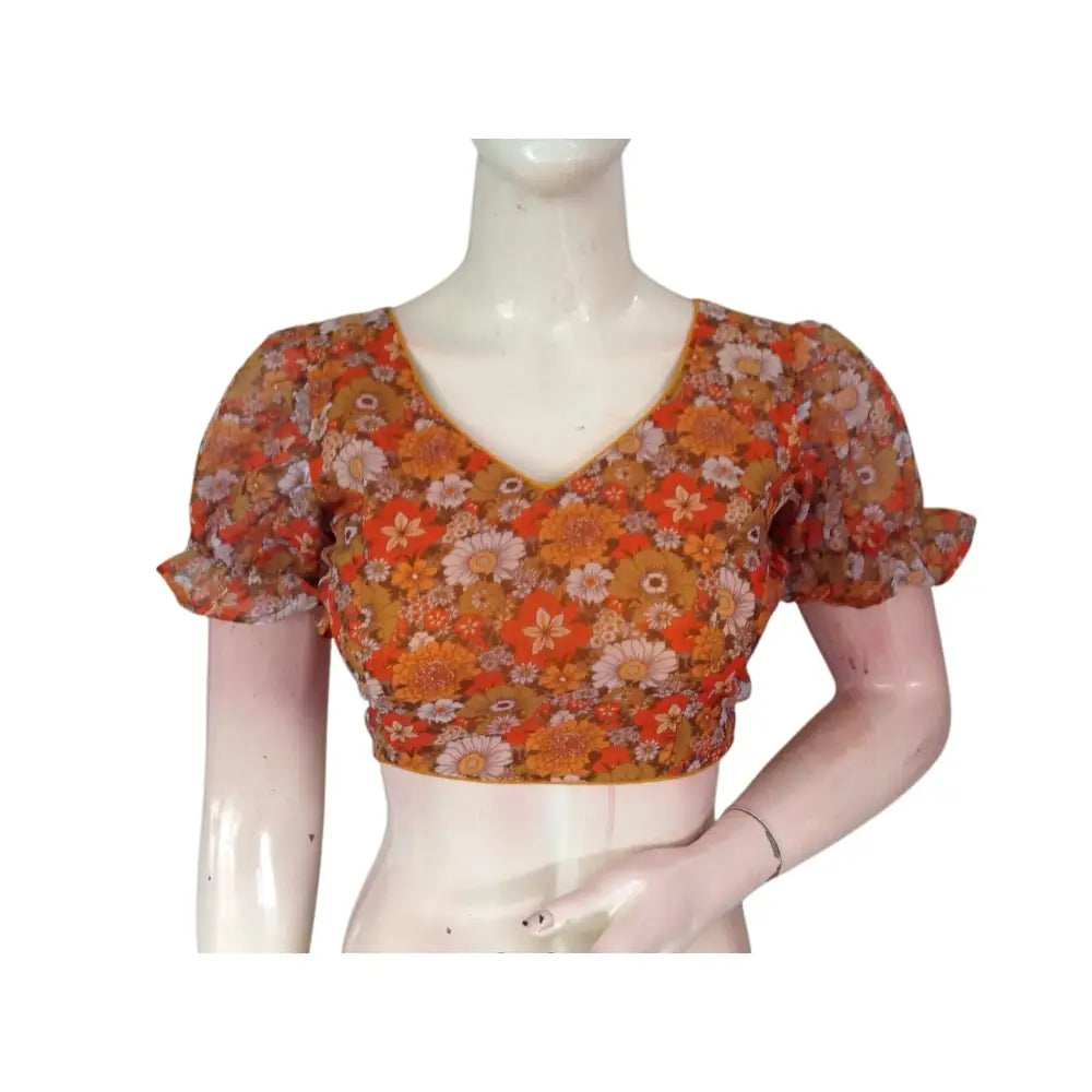 Golden Glow: Mustard Color Designer Organza Puff Sleeve Blouse - D3blouses