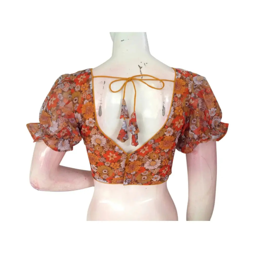 Golden Glow: Mustard Color Designer Organza Puff Sleeve Blouse - D3blouses