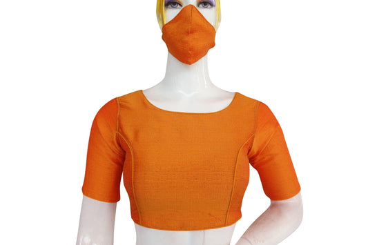 Golden Glow, Mustard Plain Boat Neck Readymade Saree Blouse - D3blouses