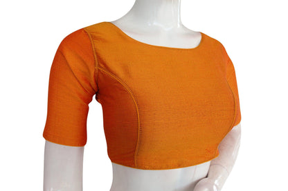 Golden Glow, Mustard Plain Boat Neck Readymade Saree Blouse - D3blouses