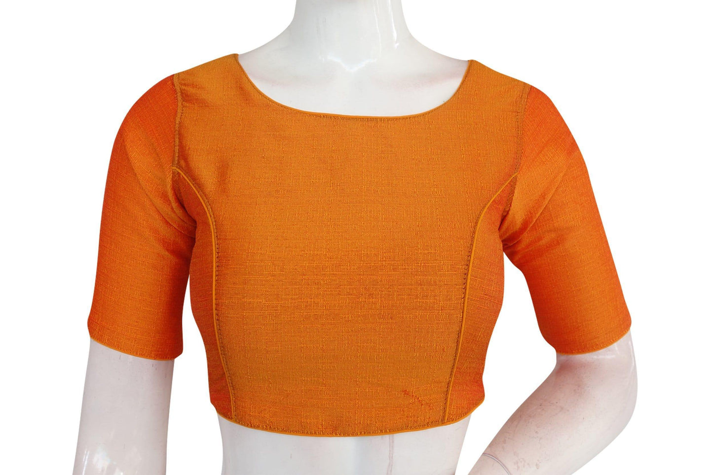 Golden Glow, Mustard Plain Boat Neck Readymade Saree Blouse - D3blouses