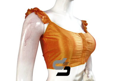Golden Glow, Mustard Plain Silk Spaghetti Frill Sleeves Readymade Saree Blouse - D3blouses