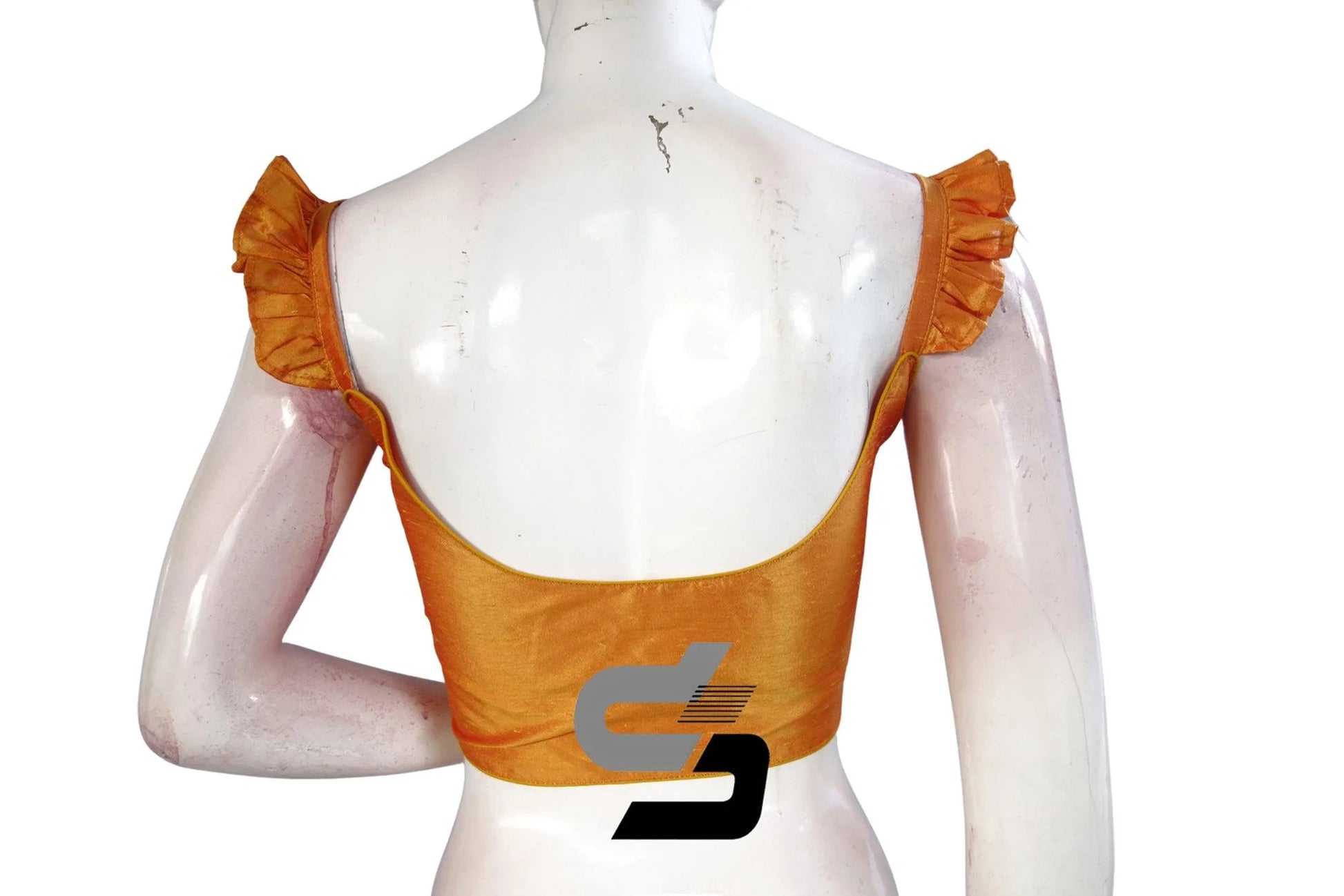 Golden Glow, Mustard Plain Silk Spaghetti Frill Sleeves Readymade Saree Blouse - D3blouses