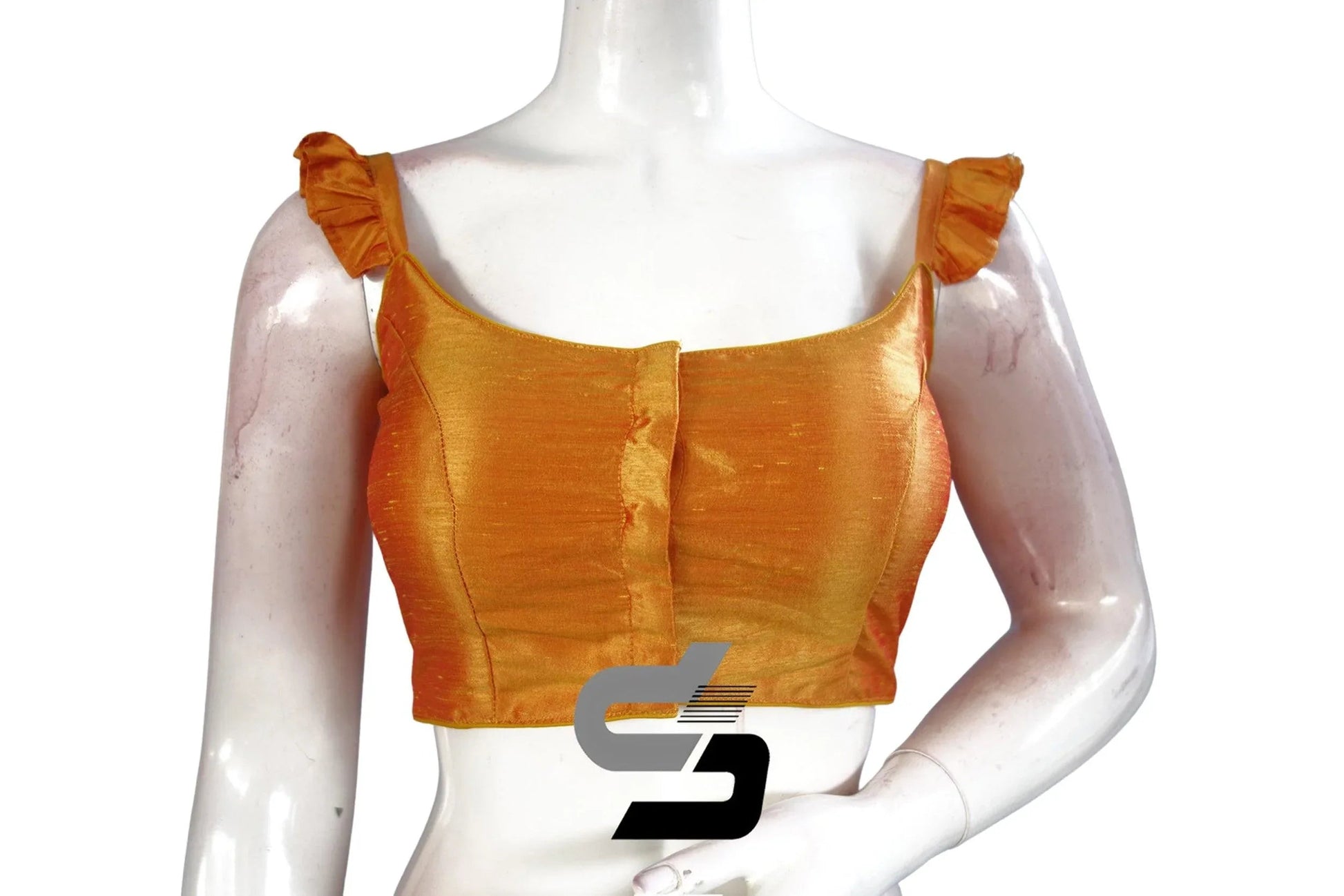 Golden Glow, Mustard Plain Silk Spaghetti Frill Sleeves Readymade Saree Blouse - D3blouses