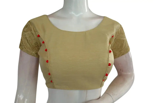 Golden Glow, Plain Semi Silk Embroidered Readymade Blouse - D3blouses