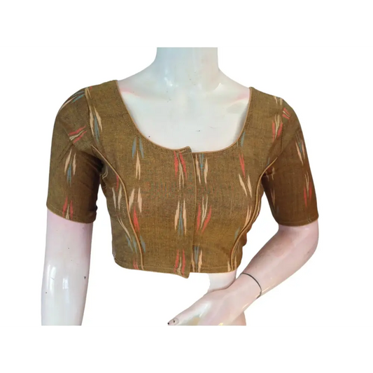 Golden Glow: Readymade Dark Mustard Cotton Saree Blouse - D3blouses