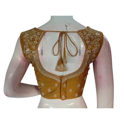 Golden Glow: Rich Mustard Embroidered Partywear Readymade Saree Blouse - D3blouses