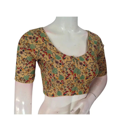 Golden Radiance: Gold Cotton Printed Readymade Saree Blouse - D3blouses