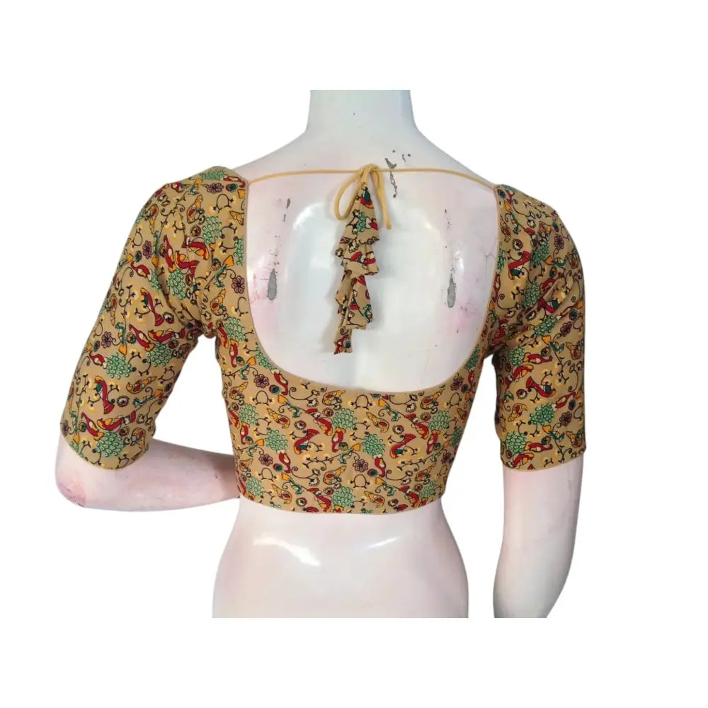 Golden Radiance: Gold Cotton Printed Readymade Saree Blouse - D3blouses