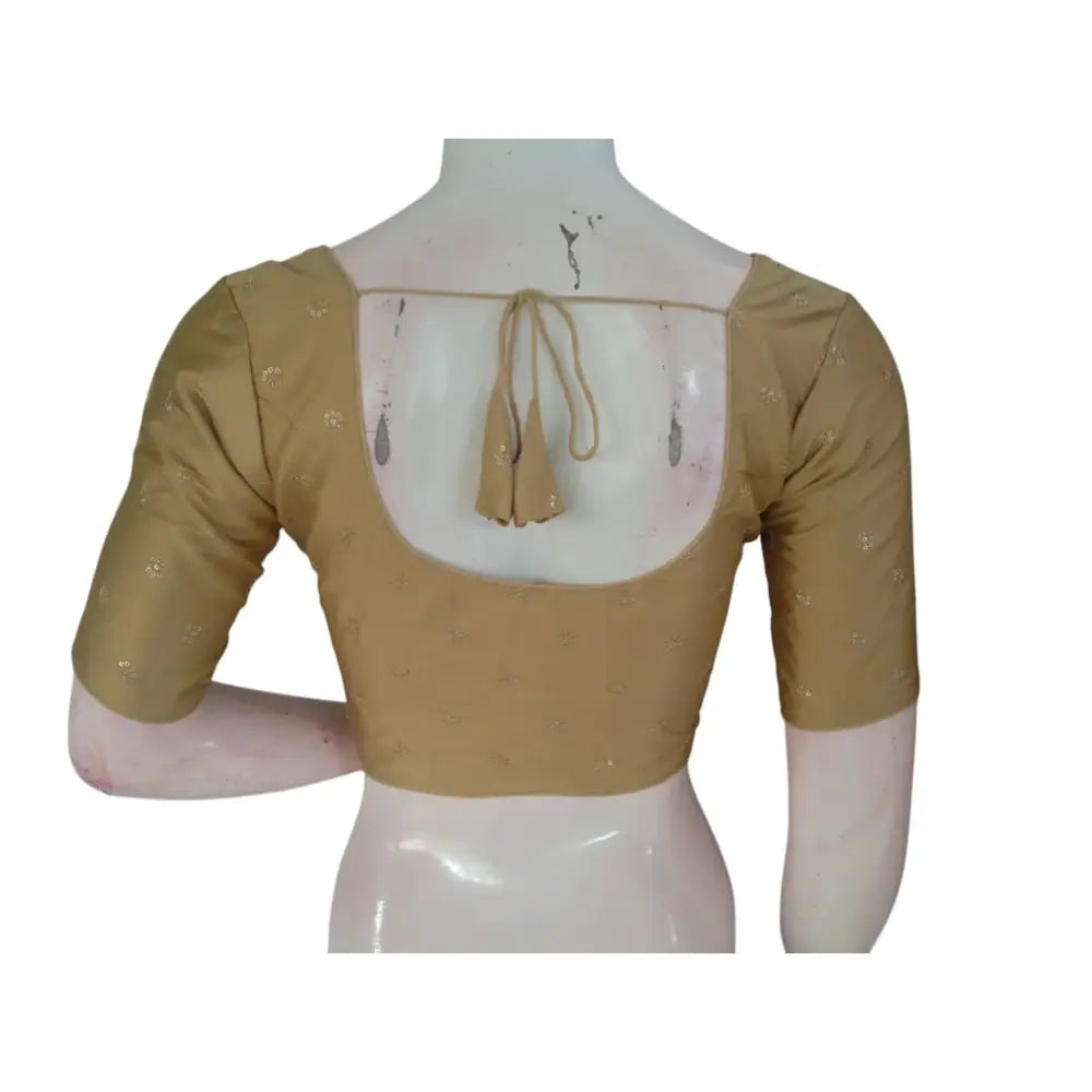 Golden Radiance: Luxurious Semi-Silk Blouse with Intricate Embroidery - D3blouses