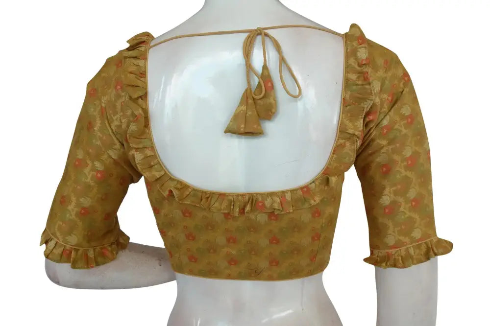 Golden Radiance, Semi Silk Frill Work Designer Readymade Blouse - D3blouses