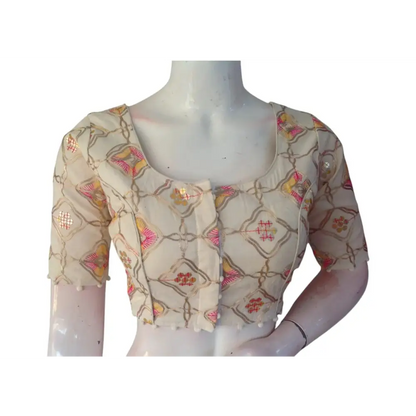 Golden Thread Work" Khadi Cotton Blouse: Sequined Highlights, Rich Texture - D3blouses