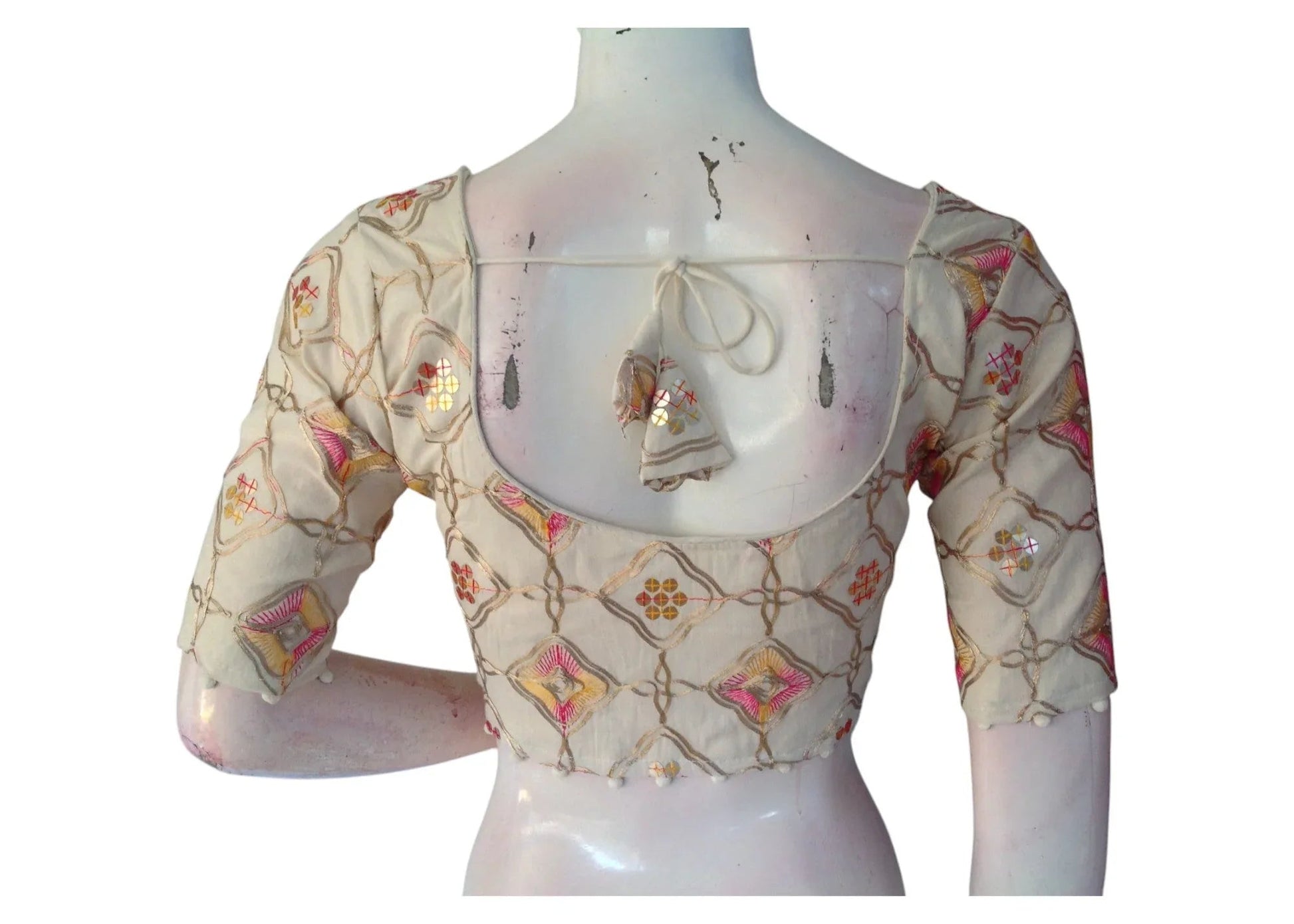Golden Thread Work" Khadi Cotton Blouse: Sequined Highlights, Rich Texture - D3blouses