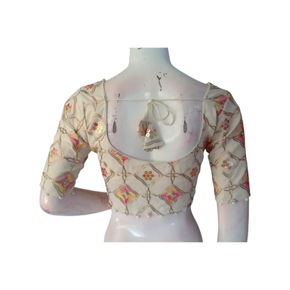 Golden Thread Work" Khadi Cotton Blouse: Sequined Highlights, Rich Texture - D3blouses