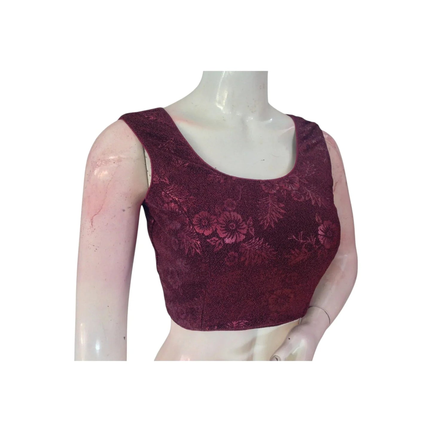 Gorgeous Dark Purple Color Designer Boat Neck Sleeveless Readymade Blouse - D3blouses