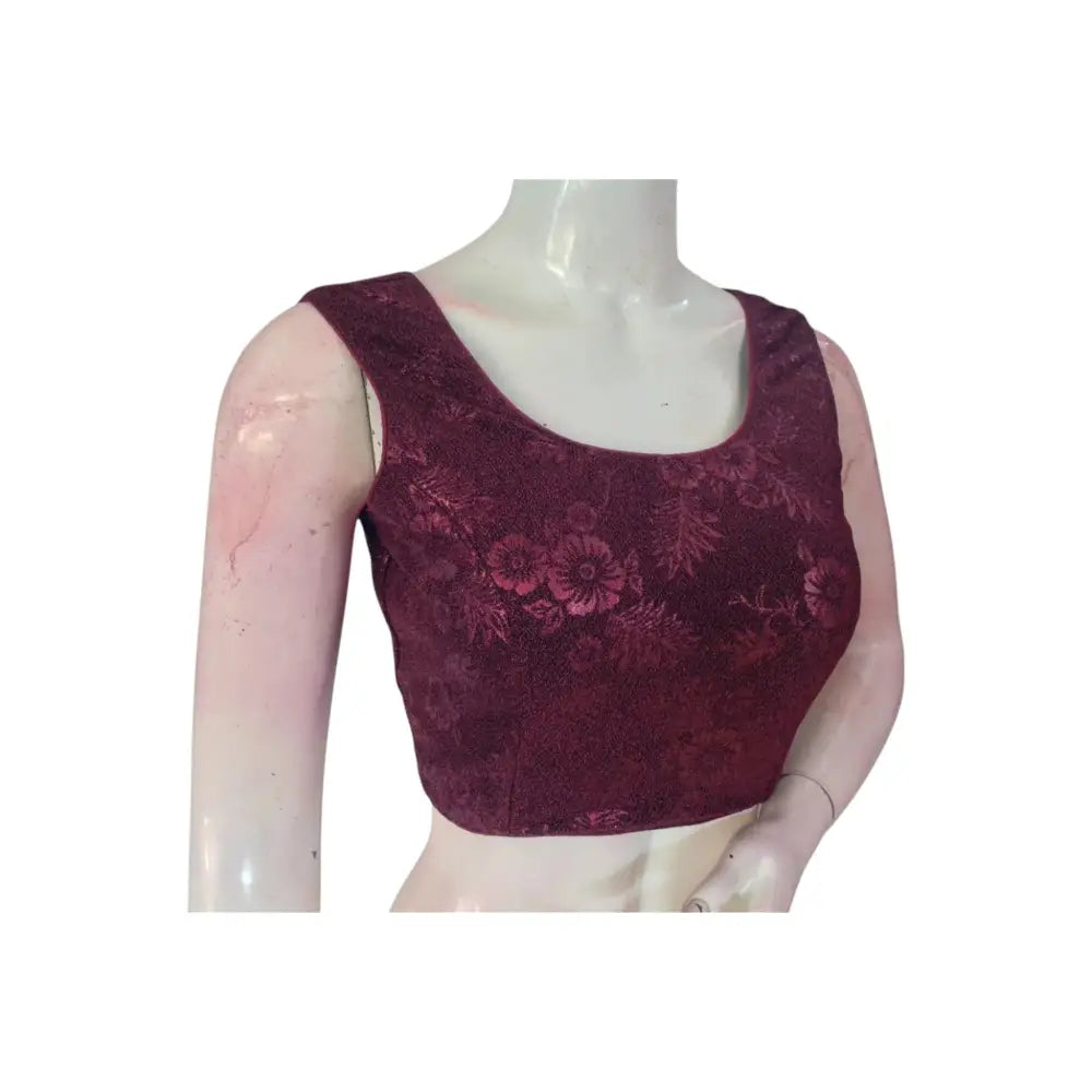 Gorgeous Dark Purple Color Designer Boat Neck Sleeveless Readymade Blouse - D3blouses