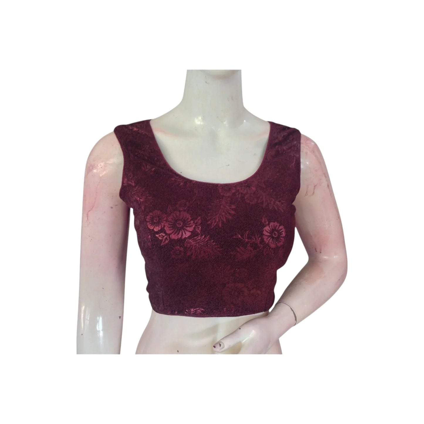 Gorgeous Dark Purple Color Designer Boat Neck Sleeveless Readymade Blouse - D3blouses