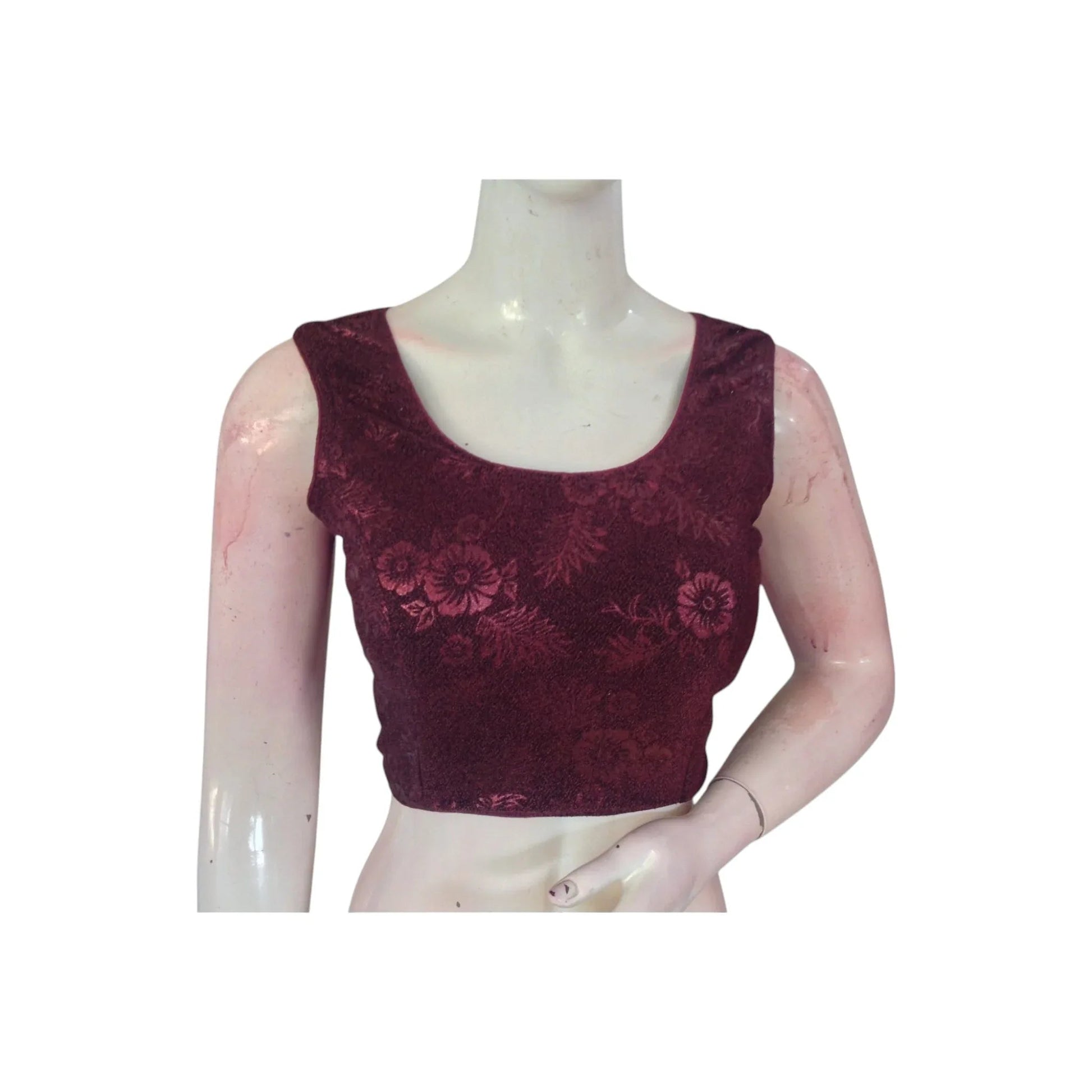 Gorgeous Dark Purple Color Designer Boat Neck Sleeveless Readymade Blouse - D3blouses